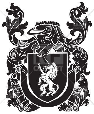 Heraldic unicorn on medieval coat of arms Vector Image