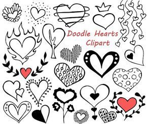 Doodle Hearts Clipart, Heart clip art, Digital hearts clip