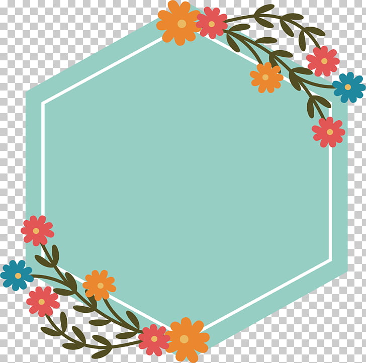 Hexagon , Green hexagonal flower title box, floral digital