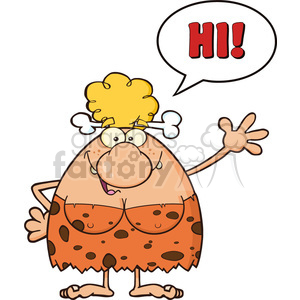 Happy cave woman cartoon mascot character waving and saying hi vector  illustration clipart