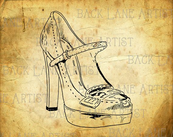 Vintage High Heel Shoe Clipart Lineart by BackLaneArtist on
