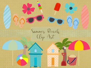 Summer Beach Clip Art Set, Separate PNG Files, High