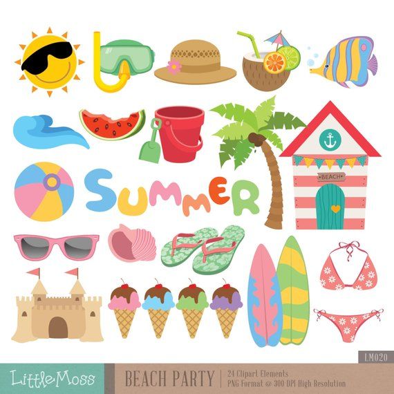 Beach Party Digital Clipart, Summer Clipart