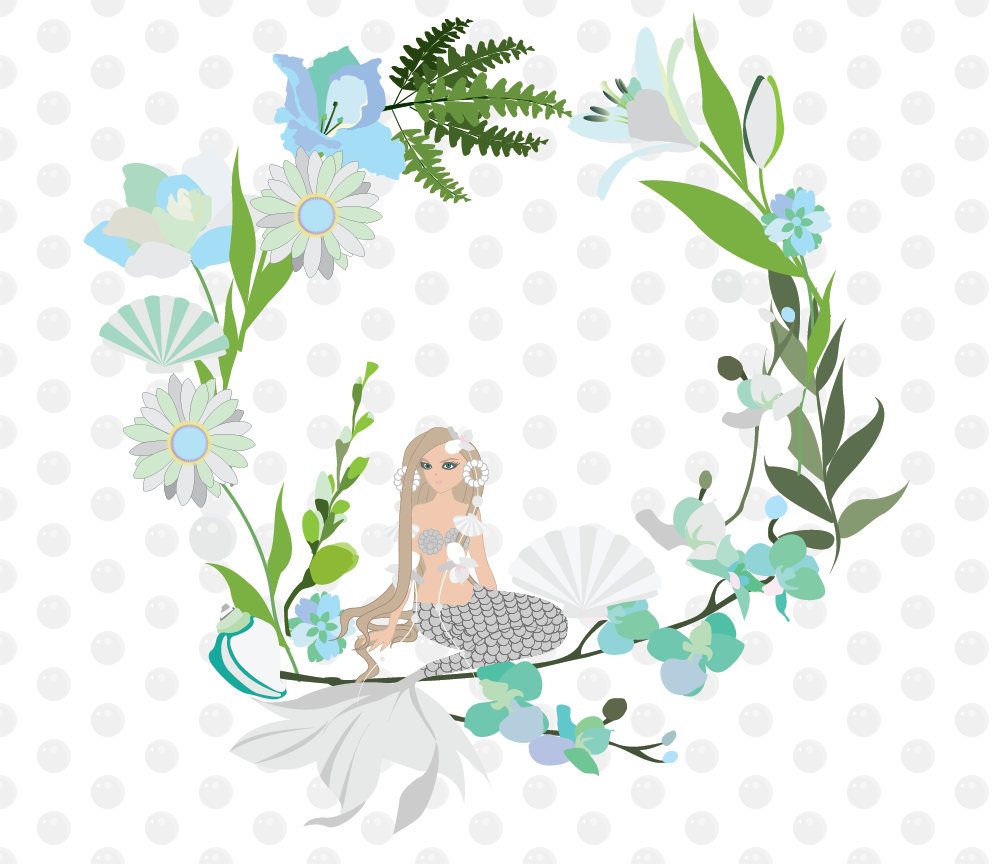 Mermaid Wreath Clip Art High Resolution Graphic Digital