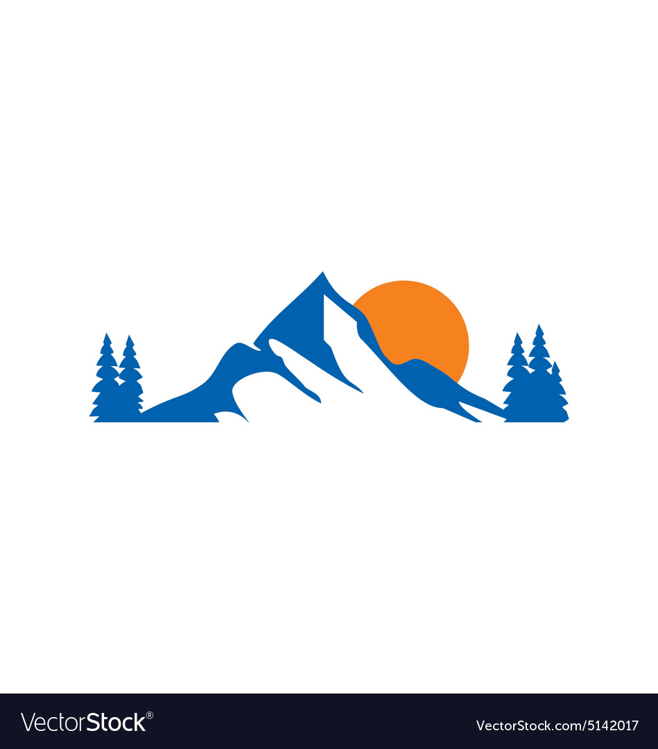 Mountain forest pine tree sunset logo