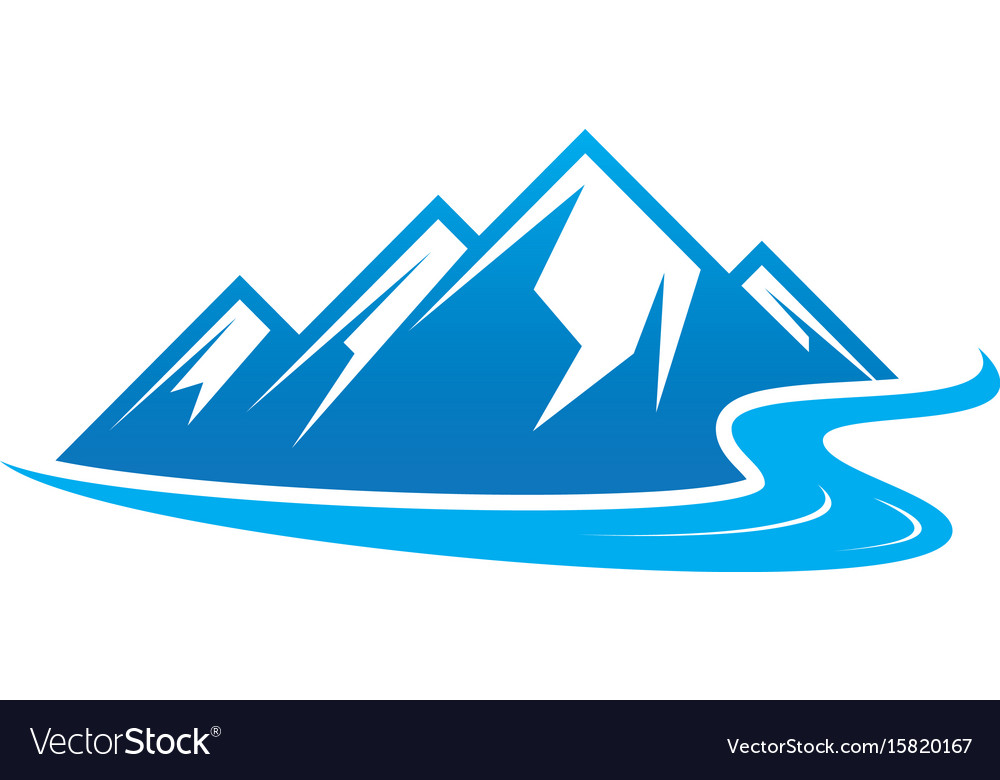 Hiking logo mountain river icon