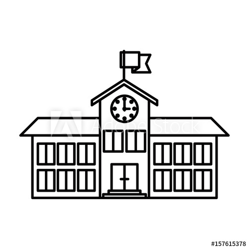 Sketch silhouette image high school structure with clock and