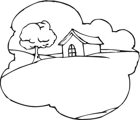 Cottage On The Hill coloring page