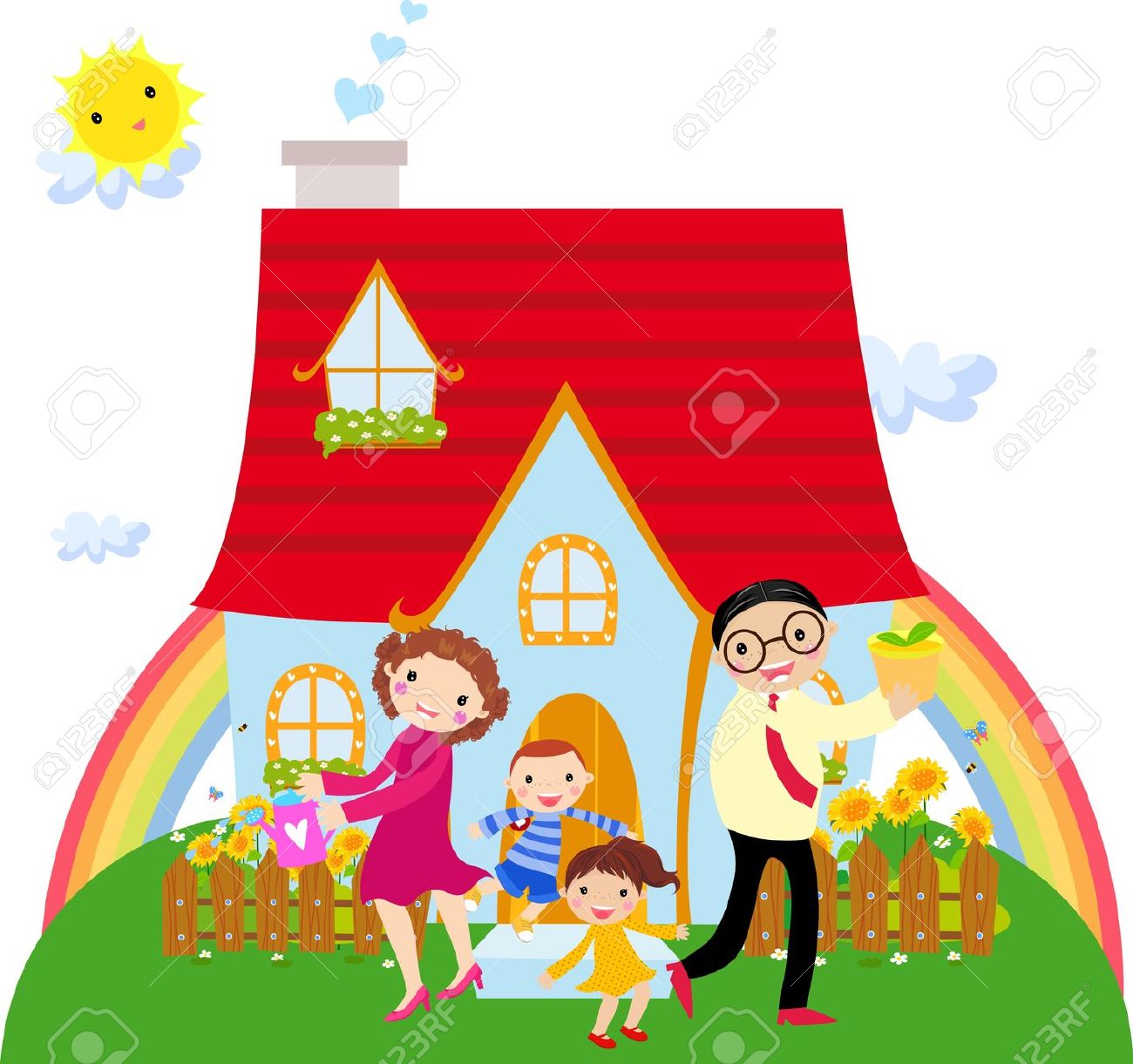 Happy family home clipart