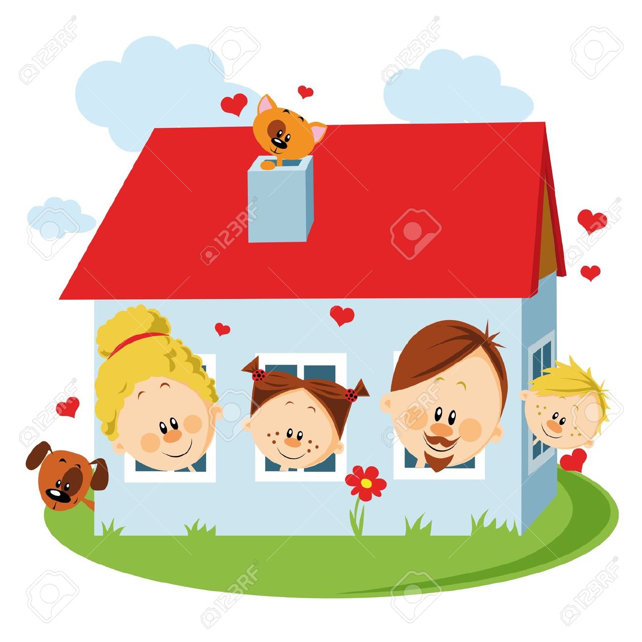 Happy family at home clipart