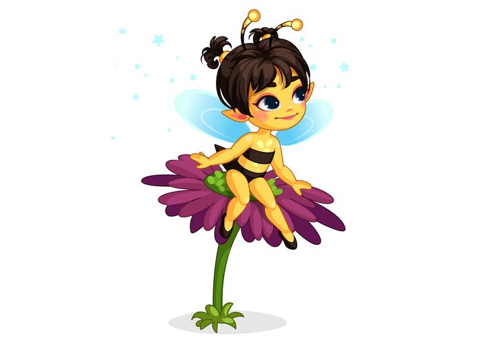 Beautiful honey bee fairy sitting on the flower