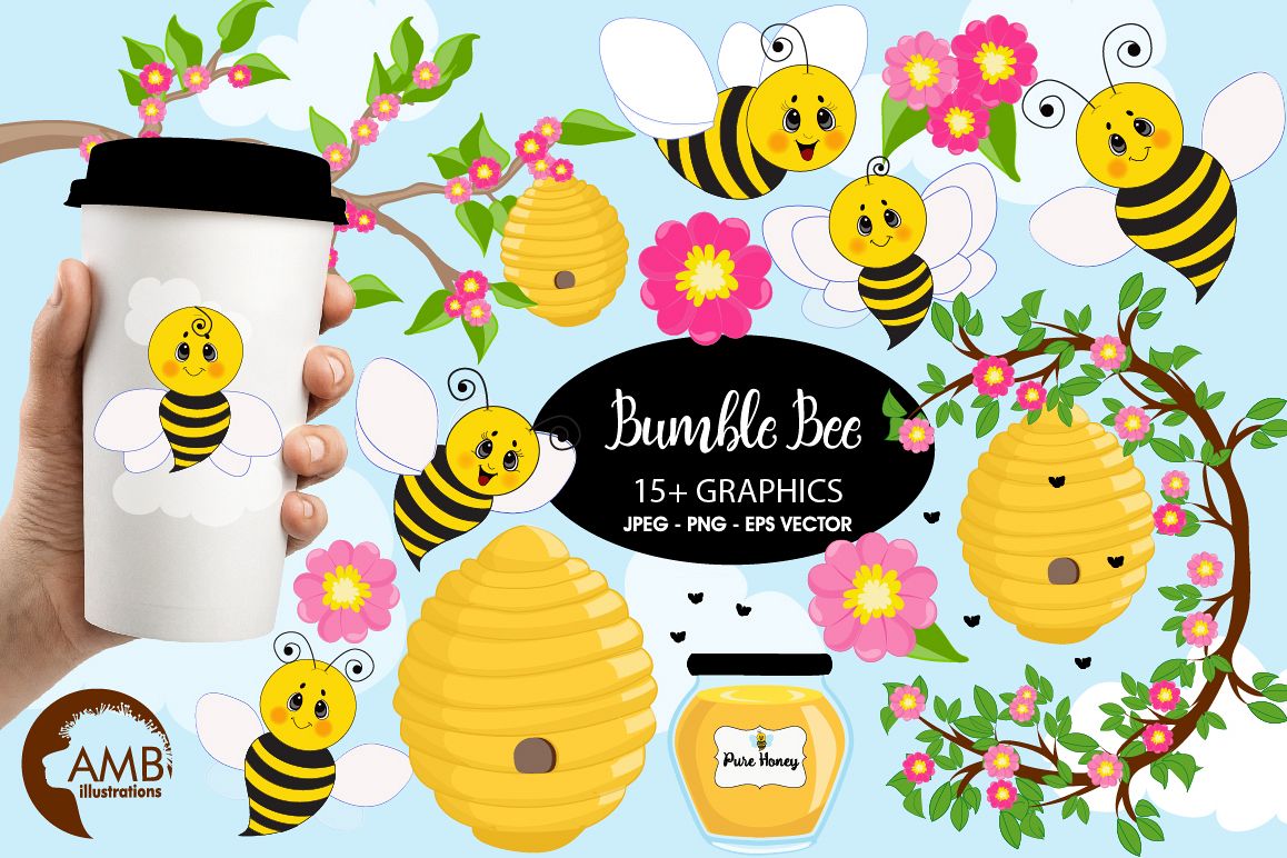 Bumble bee cliparts, Honey bee cliparts, graphics, illustrations AMB