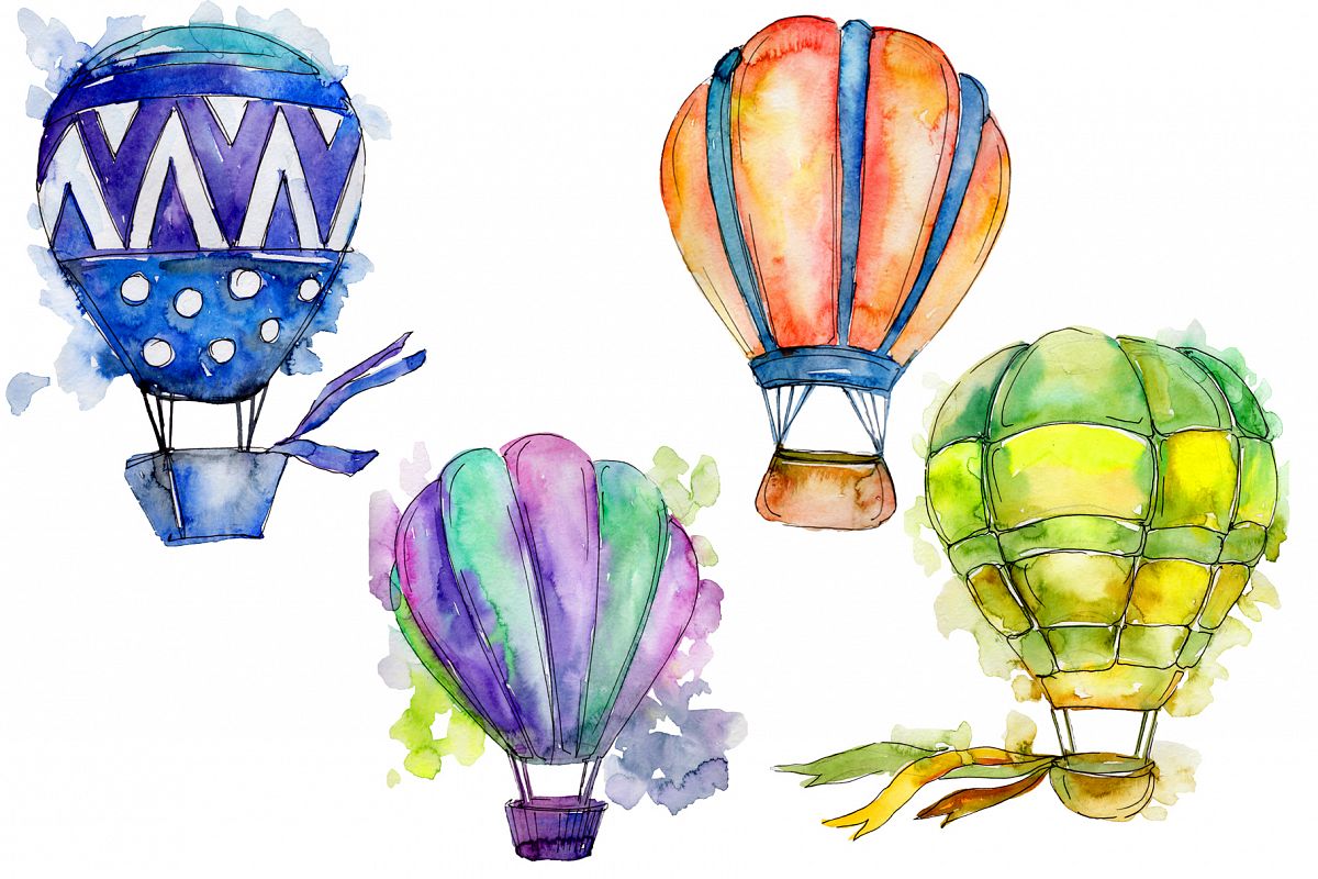 Colorful hot air balloon PNG set