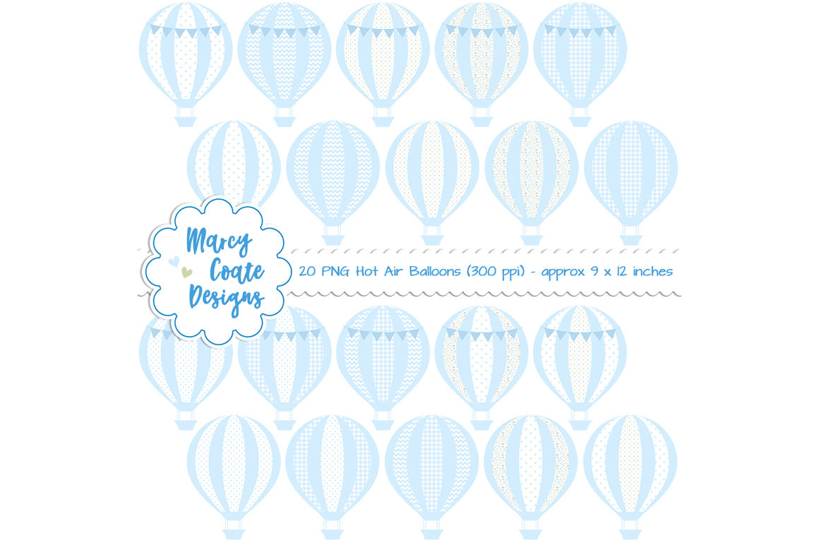 Baby Blue Hot Air Balloon Clipart PNG By Marcy Coate
