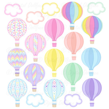 Hot Air Balloon Graphics, Pastel Rainbow Clip Art