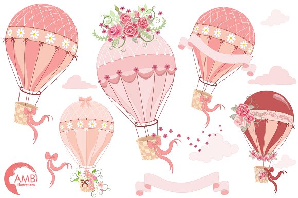 Pink hot air balloon clipart