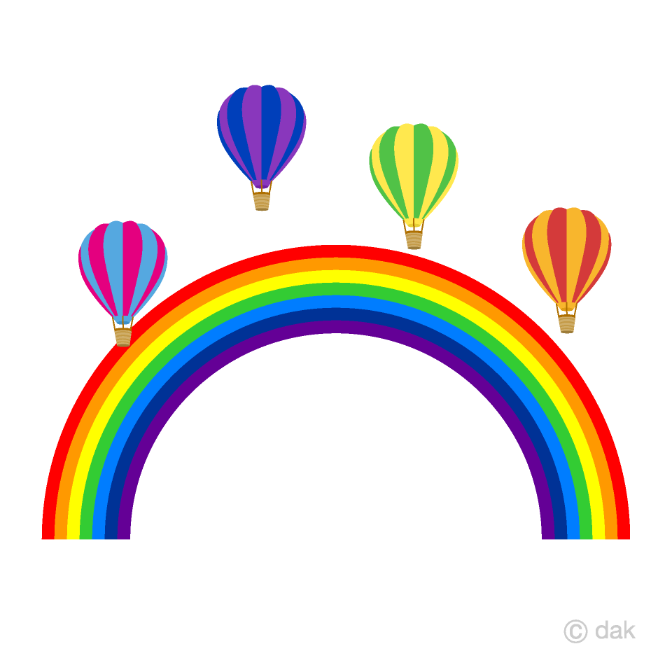 Free Rainbow and Hot Air Balloon Clipart Image