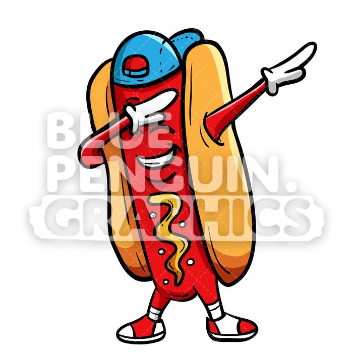 Dabbing Hot Dog Vector Cartoon Clipart Illustration