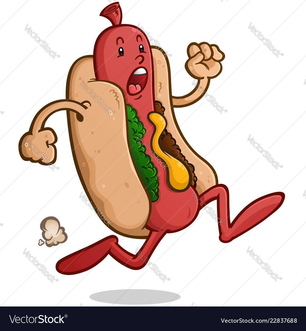 Scared running hot dog cartoon character