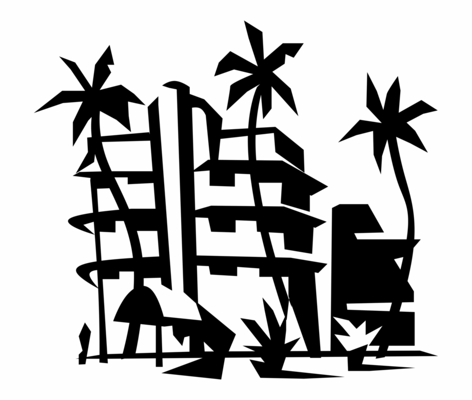 Vector Illustration Of Miami Beach Resort Hotel With