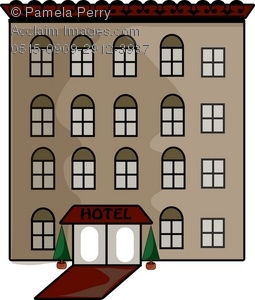 Clip Art Illustration of an Old Fashioned Hotel Front