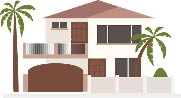 House, Clip Art, Modern, Palm Trees