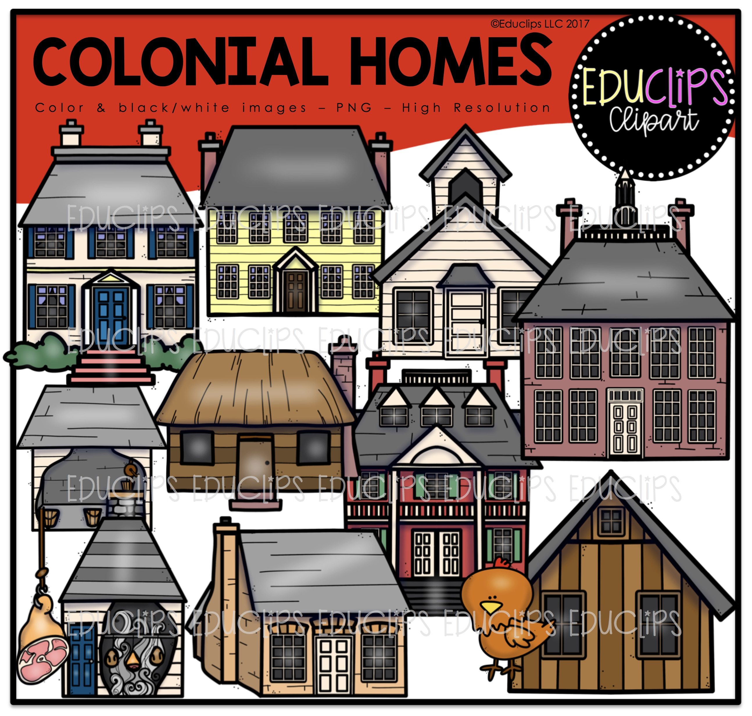 Colonial Homes Clip Art Bundle