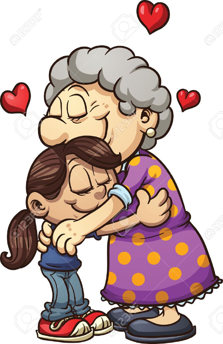 Hugging her grandma.