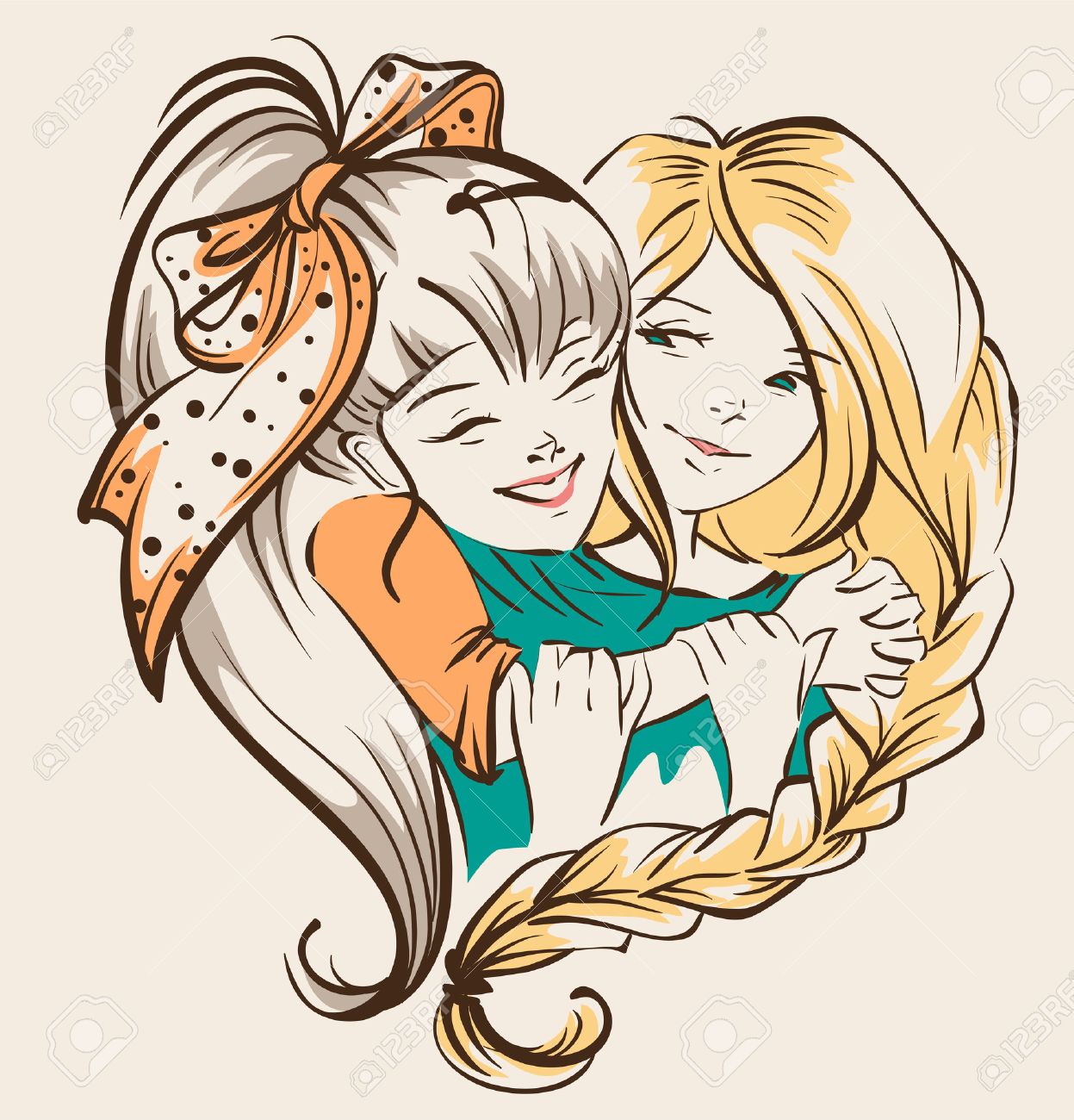 Sisters hugging clipart