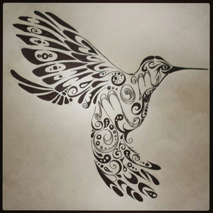 Tribal hummingbird tattoo.