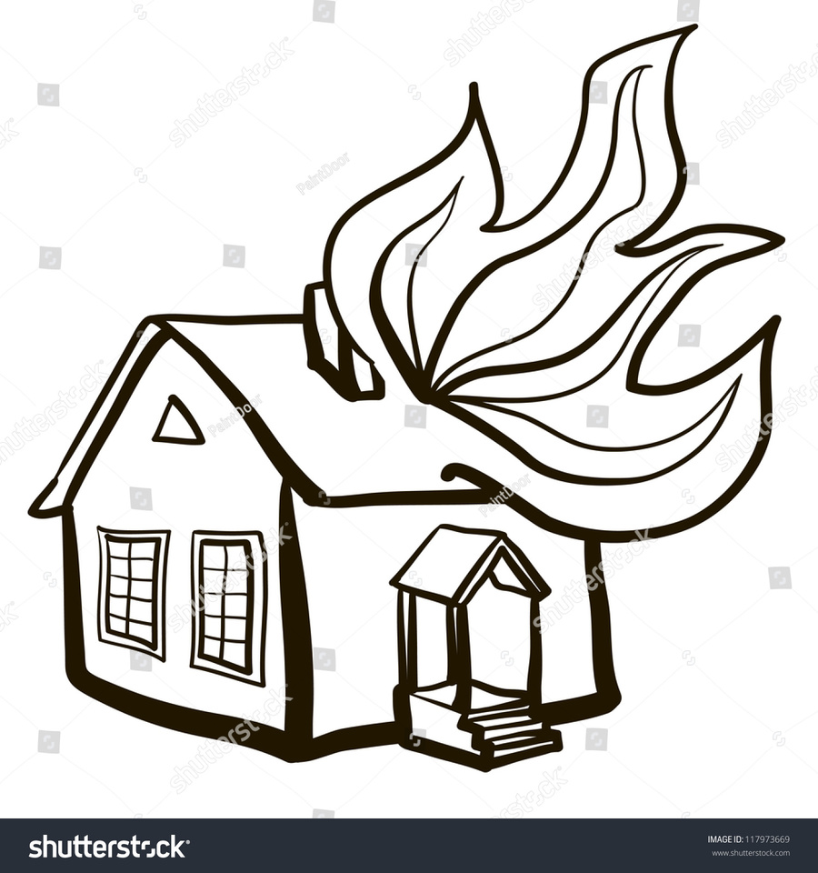 Download burning house black and white clipart House Clip