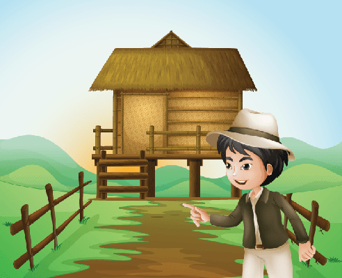 Boy with A Hat Standing Near The Nipa Hut