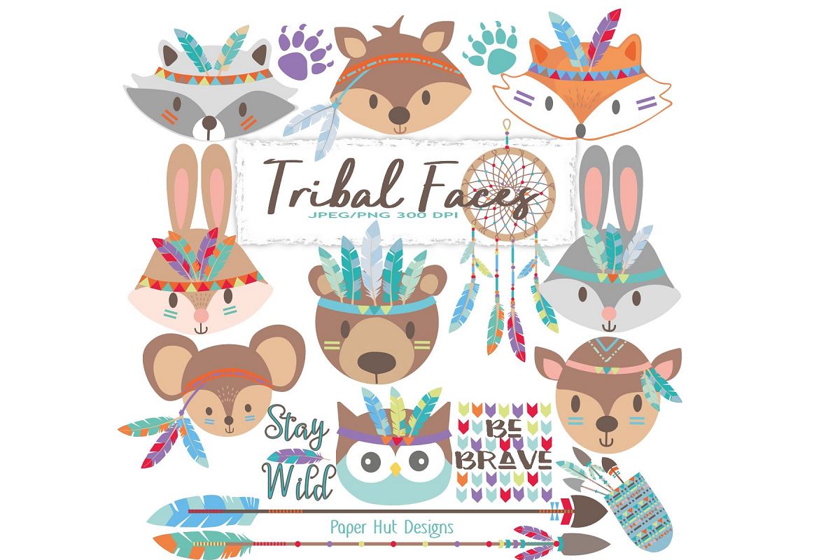 Tribal Animals Faces Clipart