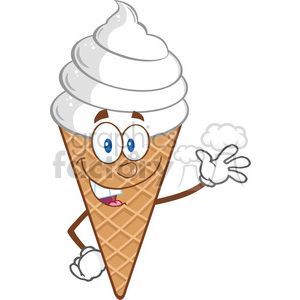 Royalty Free RF Clipart Illustration Ice Cream Cartoon Mascot Character  Waving clipart