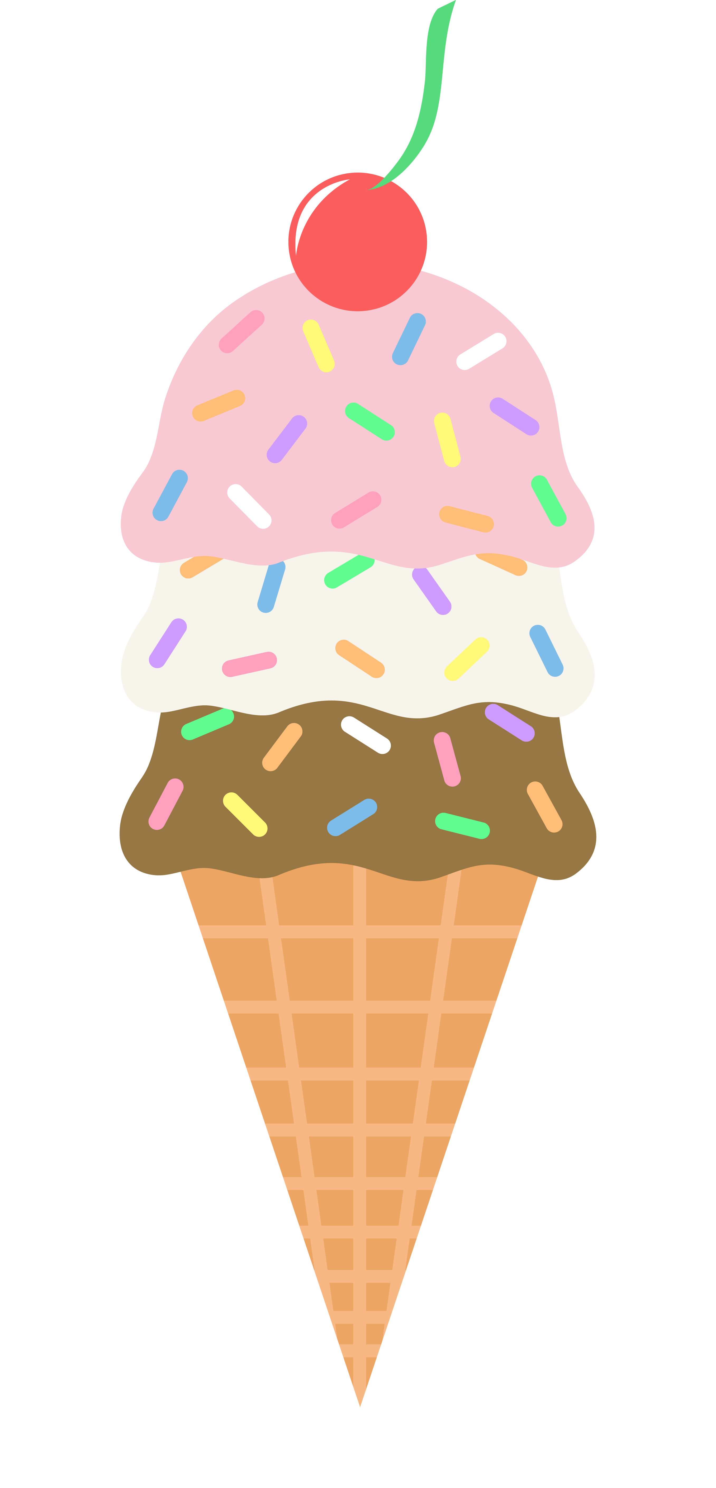 Clip art of neapolitan ice cream cone with sprinkles and a
