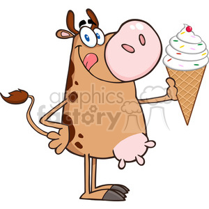 Royalty Free RF Clipart Illustration Happy Brown Cow Cartoon Mascot  Character Holding A Ice Cream clipart
