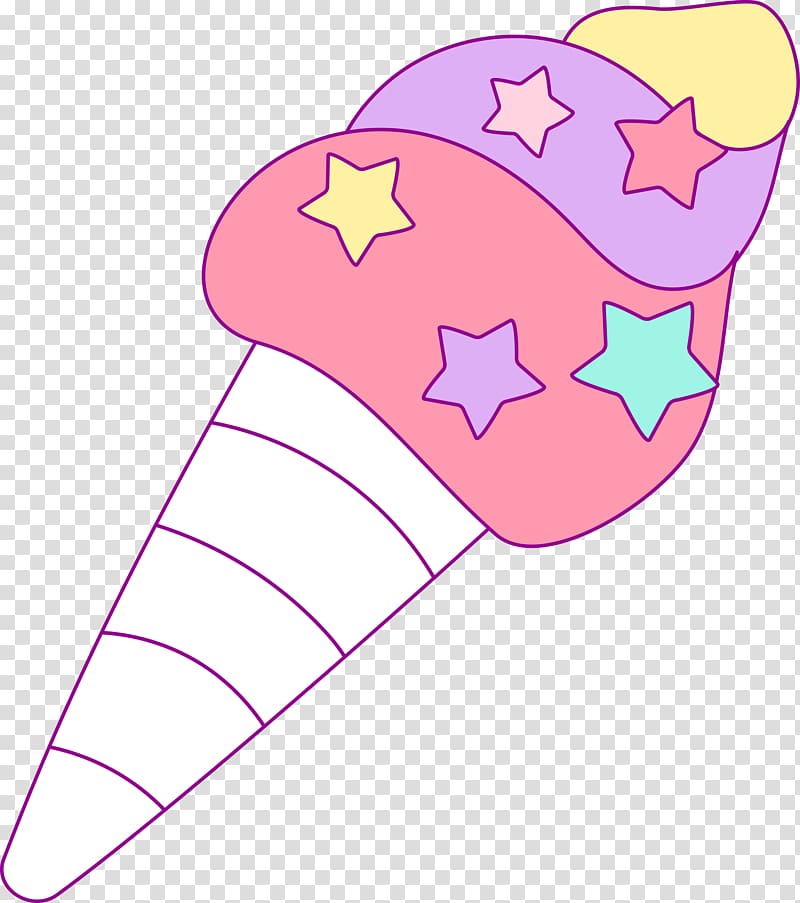 Pink, yellow, and purple ice cream on cone , Unicorn Drawing