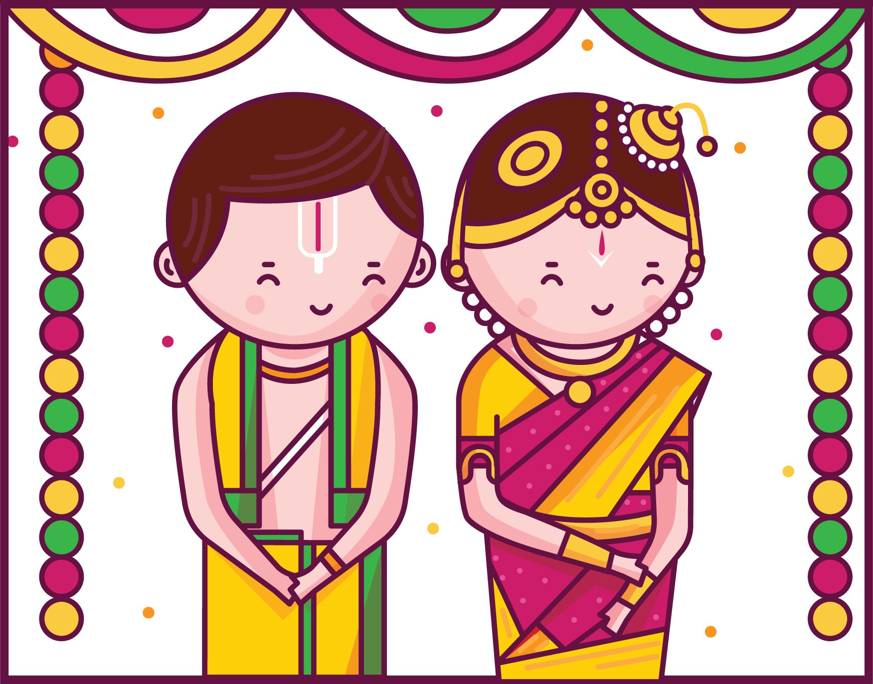 Quirky Tamil Iyengar Wedding Invitation Illustration Design