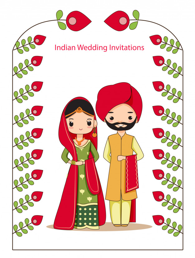 Illustration of indian wedding couple in traditional dress