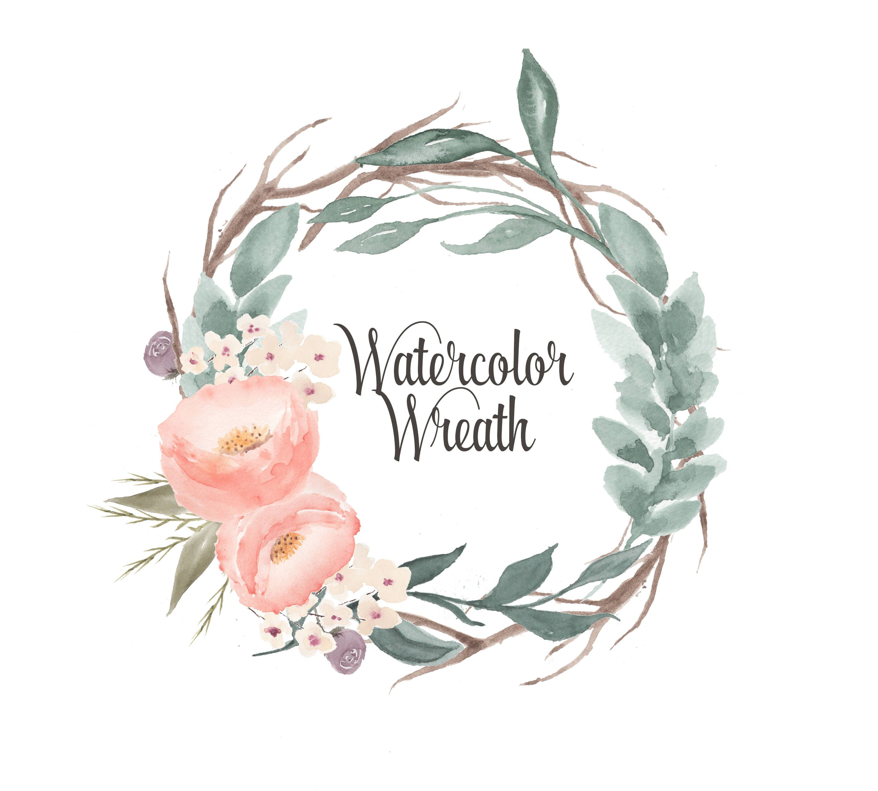 Watercolor Wreath Clipart, Floral frames, Borders, Wedding