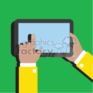 Hands holding ipad surface device flat design vector art clipart