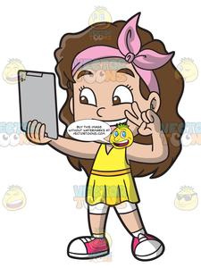 A Girl Takes A Selfie Using Her Ipad