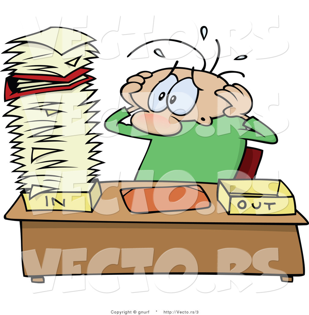 Cartoon Vector of a Stressed out Office Worker Looking at an