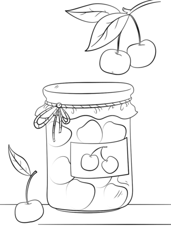 Cherry Jam Jar coloring page