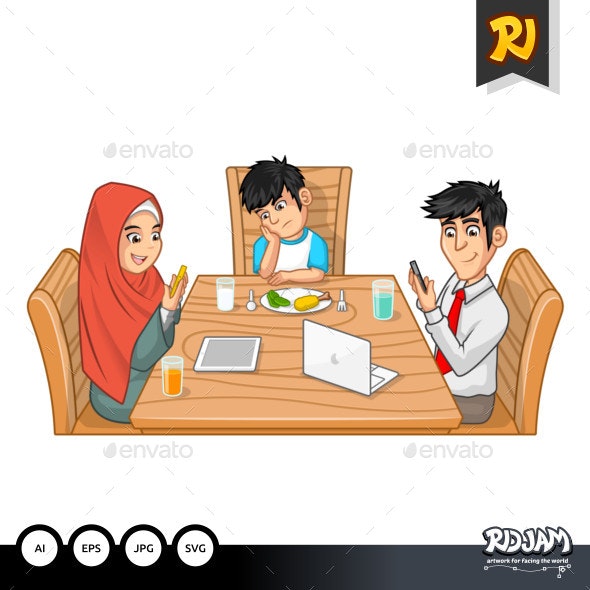 Family Eating Together Cartoon Character