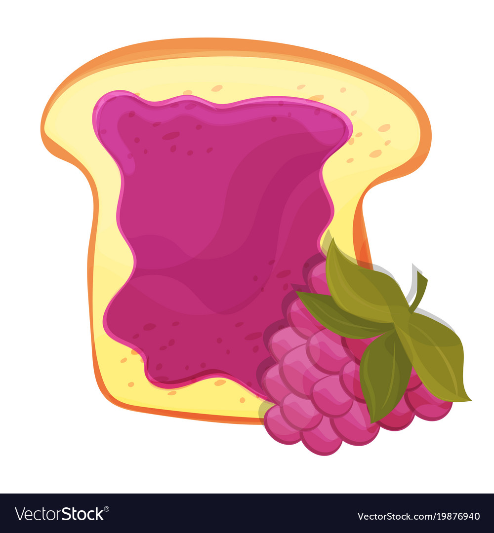 Raspberry jam on toast with jelly made in cartoon