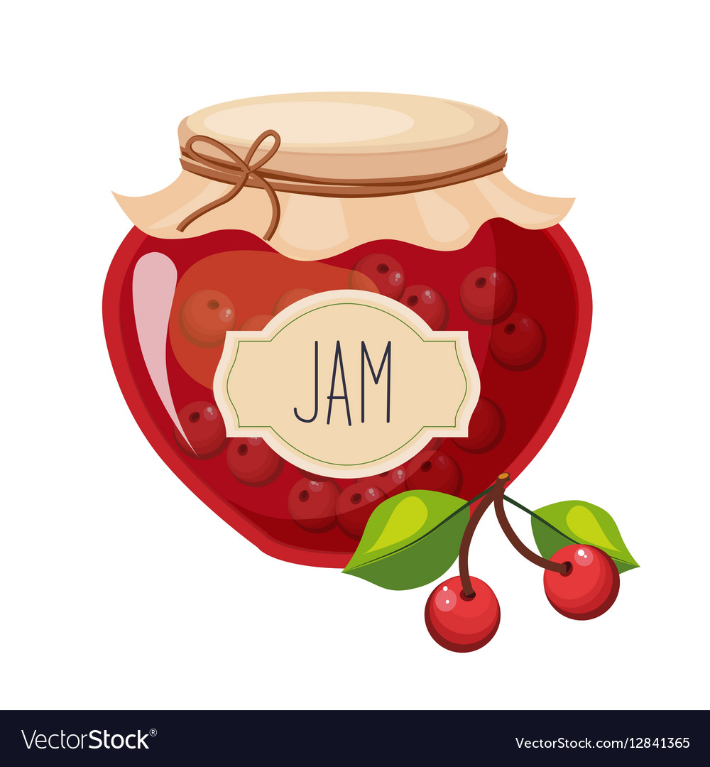 Sweet Cherry Red Jam Glass Jar Filled With Berry