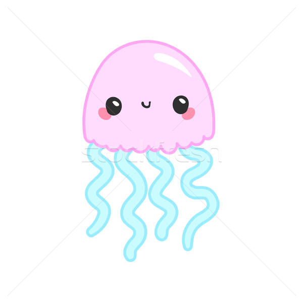 Kawaii vector rose pink jellyfish, japanese and korean cute