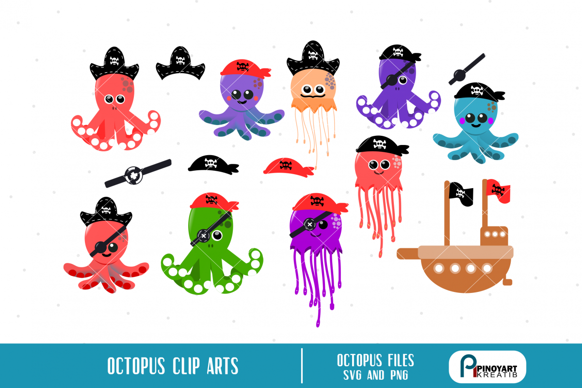 Octopus clip art,jellyfish clip art,pirate clip art
