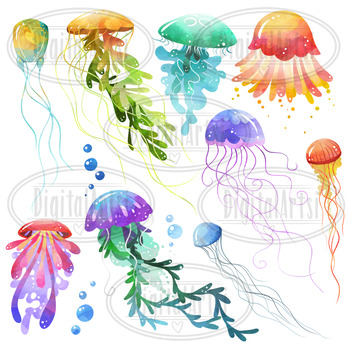 Watercolor jellyfish clipart.